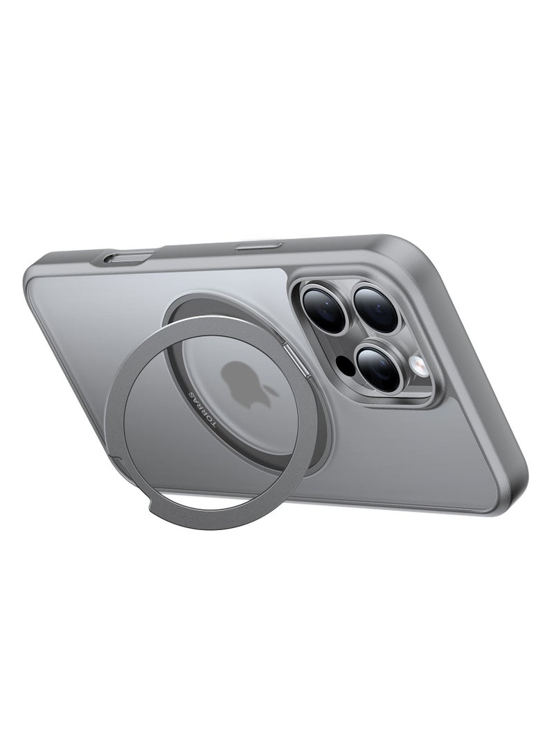 TORRAS 360°Rotatable Magnetic for iPhone 16 Pro Case 6.3 inch, Fit for MagSafe 16 Pro Phone Case, 16FT Mil-Grade Shockproof, Flush Stand Ring, Translucent Slim Protective Ostand, Natural Titanium, Grey Titanium Grey  - Image 5