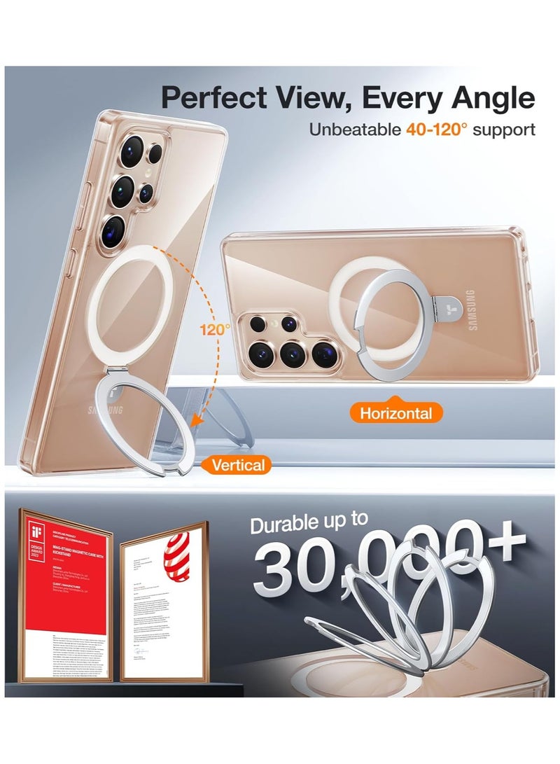 TORRAS Clear Magnetic Stand for Samsung Galaxy S25 Ultra Case, [Fit for Magsafe] [Mil-Grade Drop Tested] Ring Shockproof Translucent Slim Protective Case for Samsung S25 Ultra Case Ostand, Clear Clear - Image 3