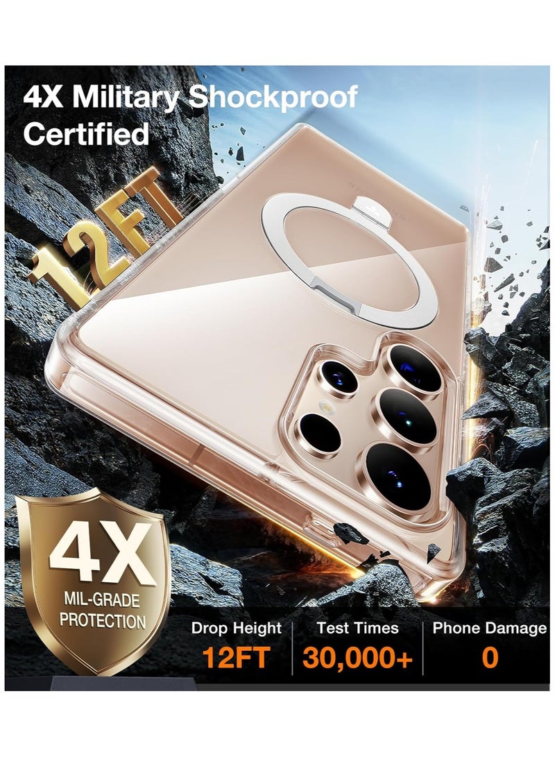 TORRAS Clear Magnetic Stand for Samsung Galaxy S25 Ultra Case, [Fit for Magsafe] [Mil-Grade Drop Tested] Ring Shockproof Translucent Slim Protective Case for Samsung S25 Ultra Case Ostand, Clear Clear - Image 4