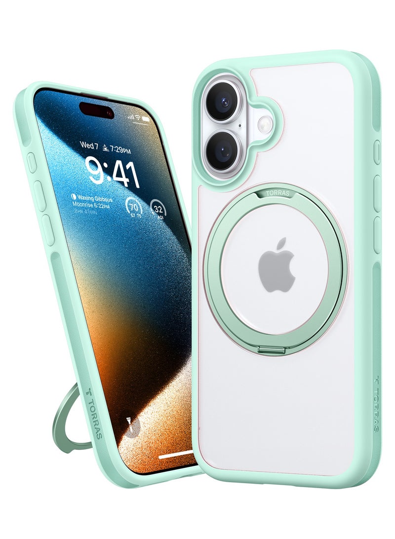 TORRAS Upgraded 360°Rotatable Magnetic Ring for iPhone 16 Case, Fit for MagSafe with Stand & Ring Holder, 16FT Mil-Grade Shockproof, Protective Kickstand, Translucent,  for iPhone 16 Phone Case Ostand R Fusion, Green Light Green  - Image 3