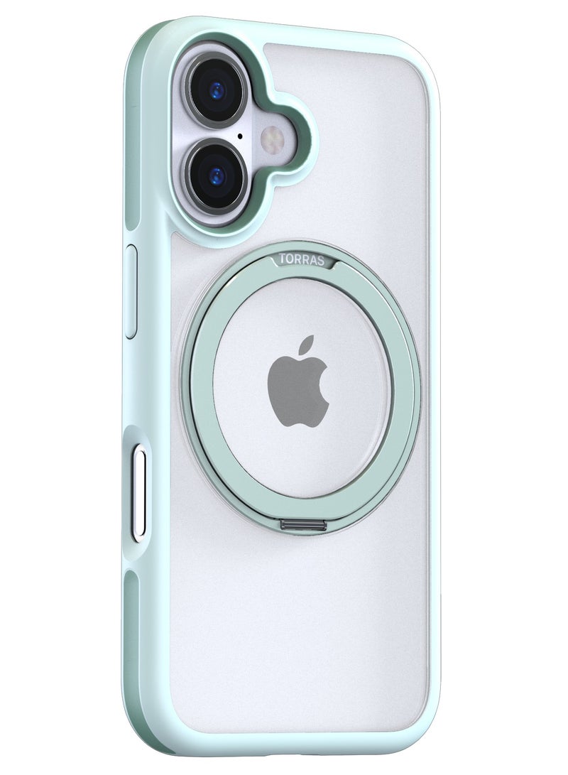 TORRAS Upgraded 360°Rotatable Magnetic Ring for iPhone 16 Case, Fit for MagSafe with Stand & Ring Holder, 16FT Mil-Grade Shockproof, Protective Kickstand, Translucent,  for iPhone 16 Phone Case Ostand R Fusion, Green Light Green  - Image 4