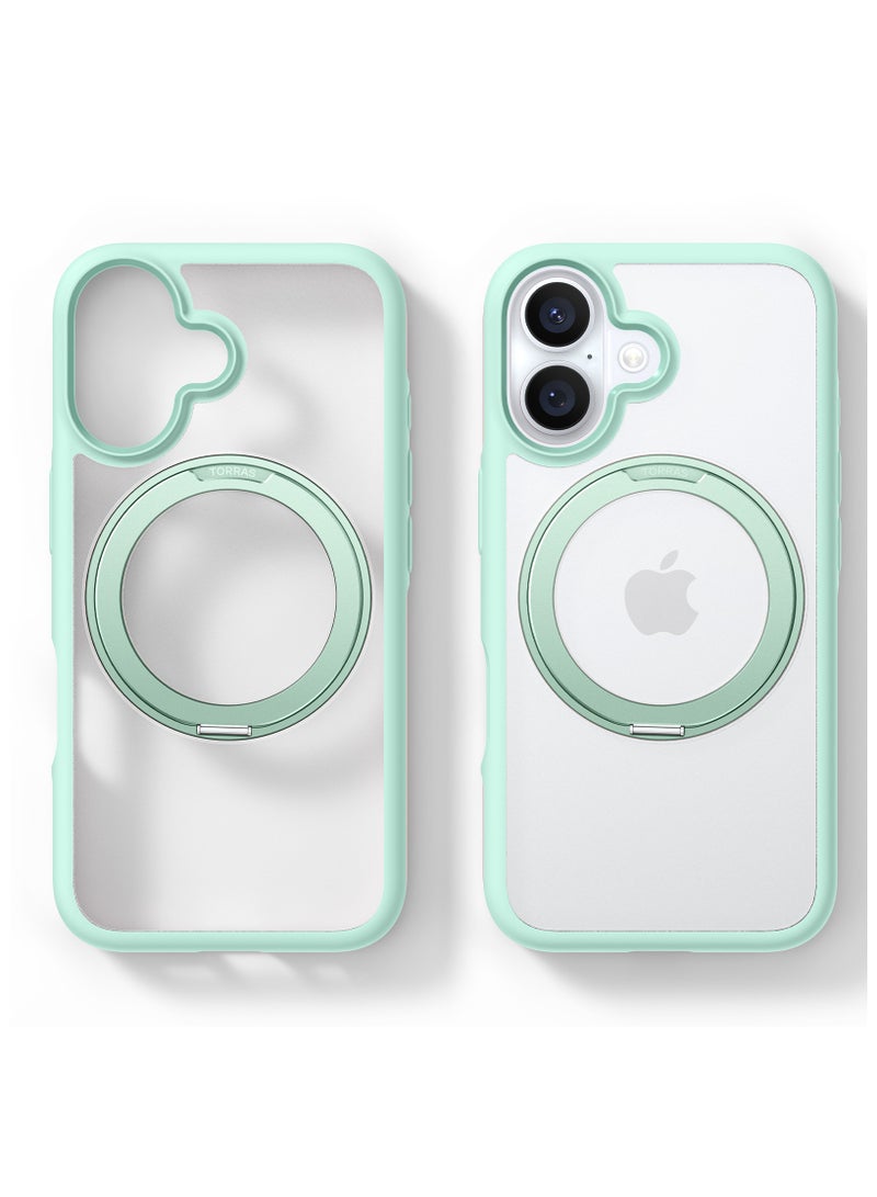 TORRAS Upgraded 360°Rotatable Magnetic Ring for iPhone 16 Case, Fit for MagSafe with Stand & Ring Holder, 16FT Mil-Grade Shockproof, Protective Kickstand, Translucent,  for iPhone 16 Phone Case Ostand R Fusion, Green Light Green  - Image 2