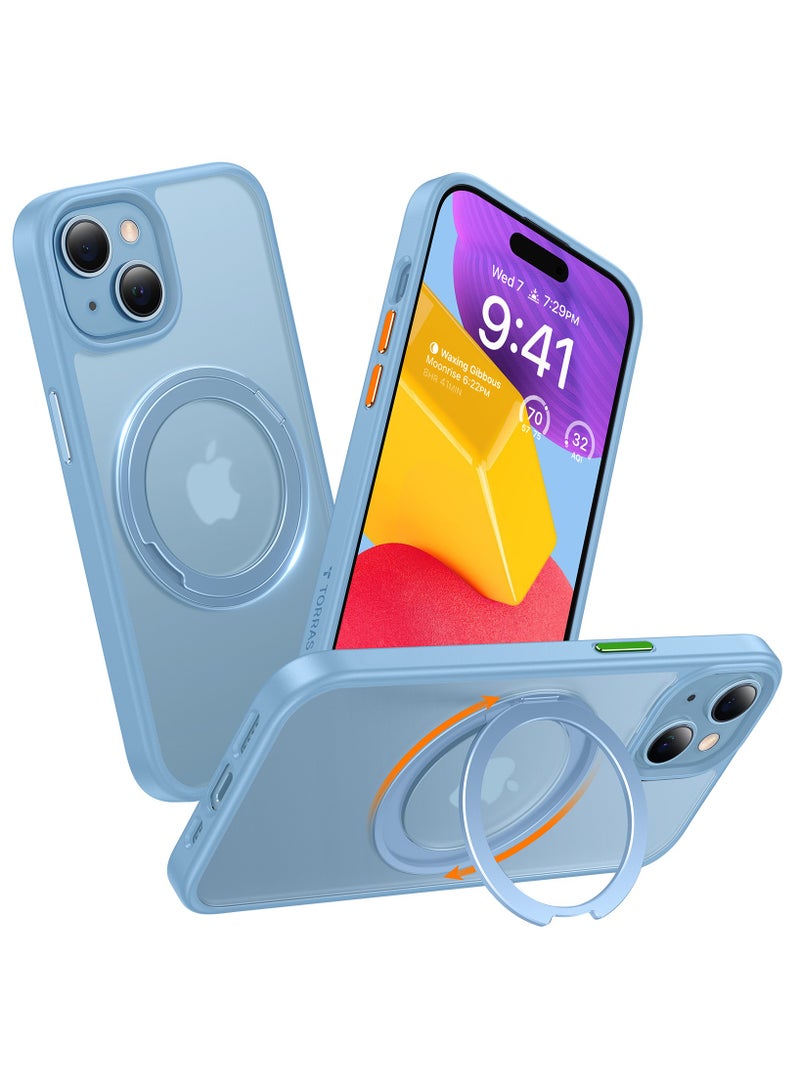 TORRAS 360° Rotatable Stand for iPhone 15 Case, [Compatible with MagSafe] Magnetic Ring Holder [3X Mil-Grade Tested] Shockproof Translucent Slim Case for iPhone 15 Phone Case, Blue Blue  - Image 2