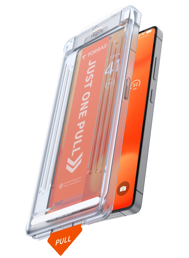 TORRAS 12FT Mil-Grade Shatterproof for Samsung Galaxy S25 Screen Protector [9H+ Aerospace Tempered Glass＆ One-Pull Installation] Full Coverage Fit Bubble Free 6.2″ GlassGo X 1Pack Clear Clear - Image 4