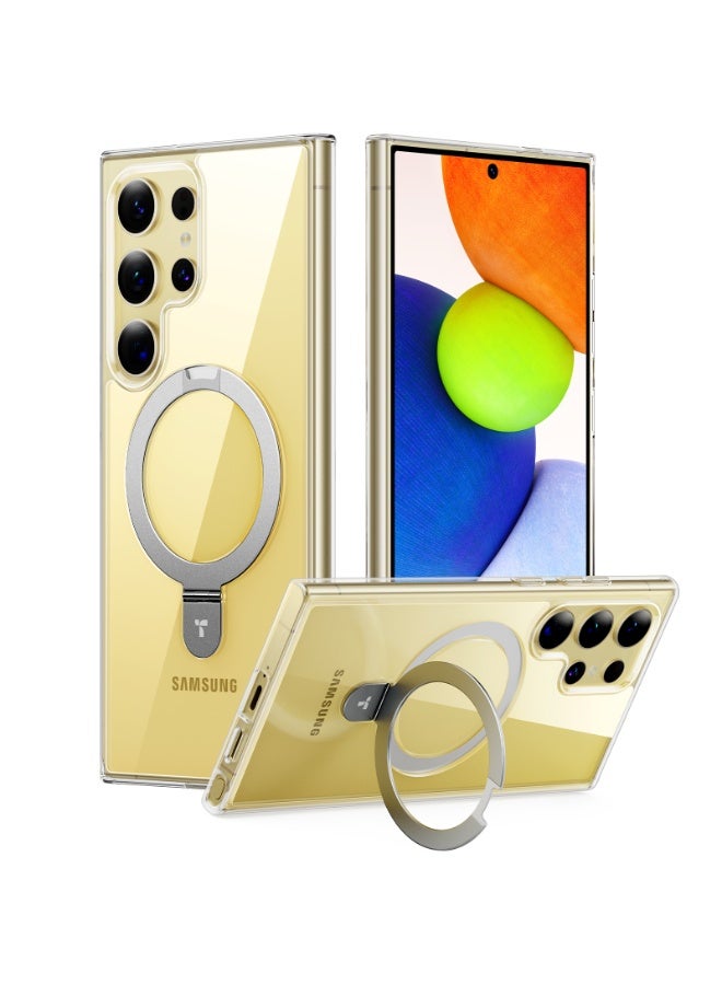 TORRAS Magnetic Ostand Ring Case Designed for Samsung Galaxy S24 Ultra Case [Fit for MagSafe & Wireless Charging] [Mil-Grade Drop Tested] Transparent Hard Back Soft Edge, Clear Diamond Clear  - Image 1