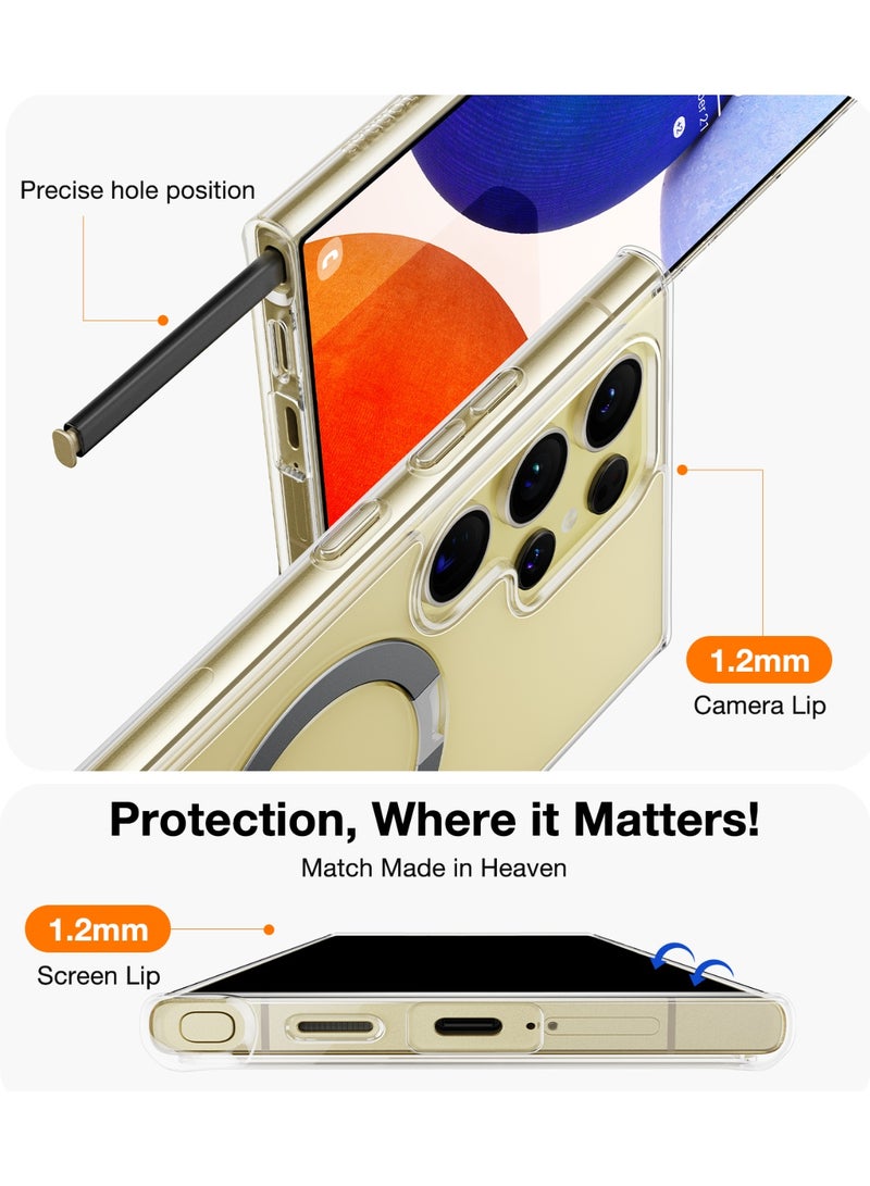 TORRAS Magnetic Ostand Ring Case Designed for Samsung Galaxy S24 Ultra Case [Fit for MagSafe & Wireless Charging] [Mil-Grade Drop Tested] Transparent Hard Back Soft Edge, Clear Diamond Clear  - Image 2