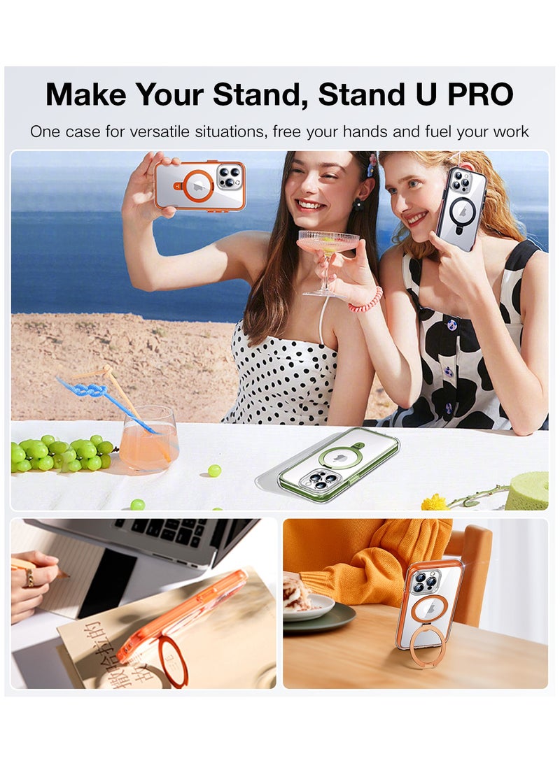 حماية فائقة بزاوية 360° مع وسادة هوائية، غلاف مغناطيسي Ostand SS مصمم لجهاز iPhone 15 Pro، متوافق مع MagSafe، حامل أفقي/عمودي، خلفية صلبة رقيقة بحواف ناعمة بتقنية مضادة للاصفرار، أسود - Image 4