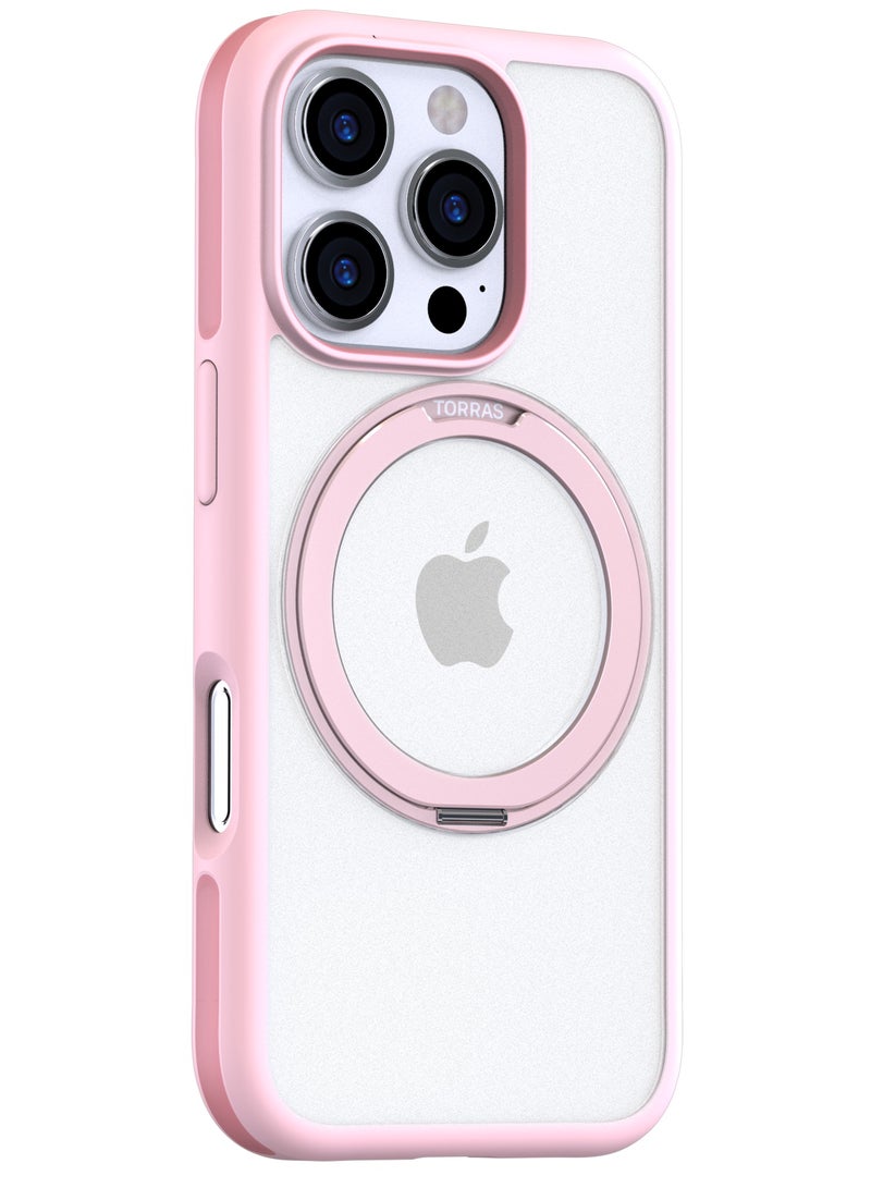 TORRAS Upgraded 360°Rotatable Magnetic Ring for iPhone 16 Pro Case, Fit for MagSafe with Stand & Ring Holder, 16FT Mil-Grade Shockproof, Protective Kickstand, Translucent,  for iPhone 16 Pro Phone Case Ostand R Fusion, Pink Pink - Image 4