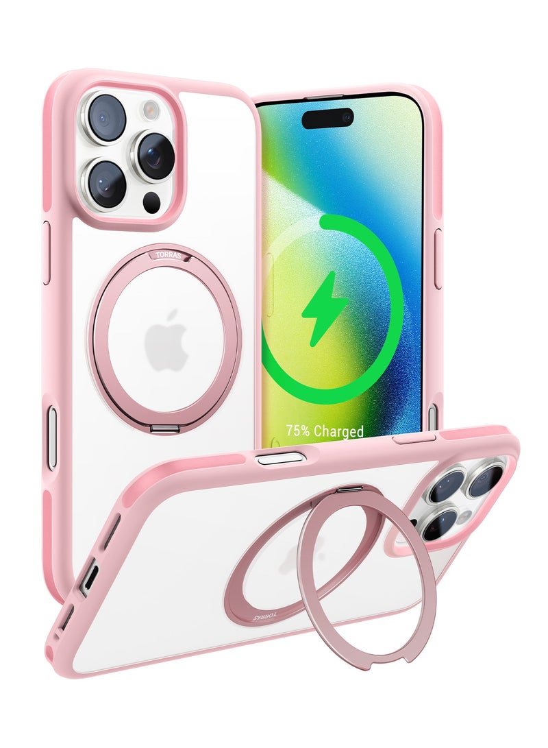 TORRAS Upgraded 360°Rotatable Magnetic Ring for iPhone 16 Pro Case, Fit for MagSafe with Stand & Ring Holder, 16FT Mil-Grade Shockproof, Protective Kickstand, Translucent,  for iPhone 16 Pro Phone Case Ostand R Fusion, Pink Pink - Image 1