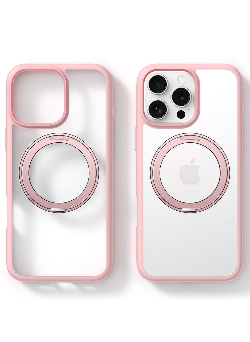 TORRAS Upgraded 360°Rotatable Magnetic Ring for iPhone 16 Pro Case, Fit for MagSafe with Stand & Ring Holder, 16FT Mil-Grade Shockproof, Protective Kickstand, Translucent,  for iPhone 16 Pro Phone Case Ostand R Fusion, Pink Pink - Image 2