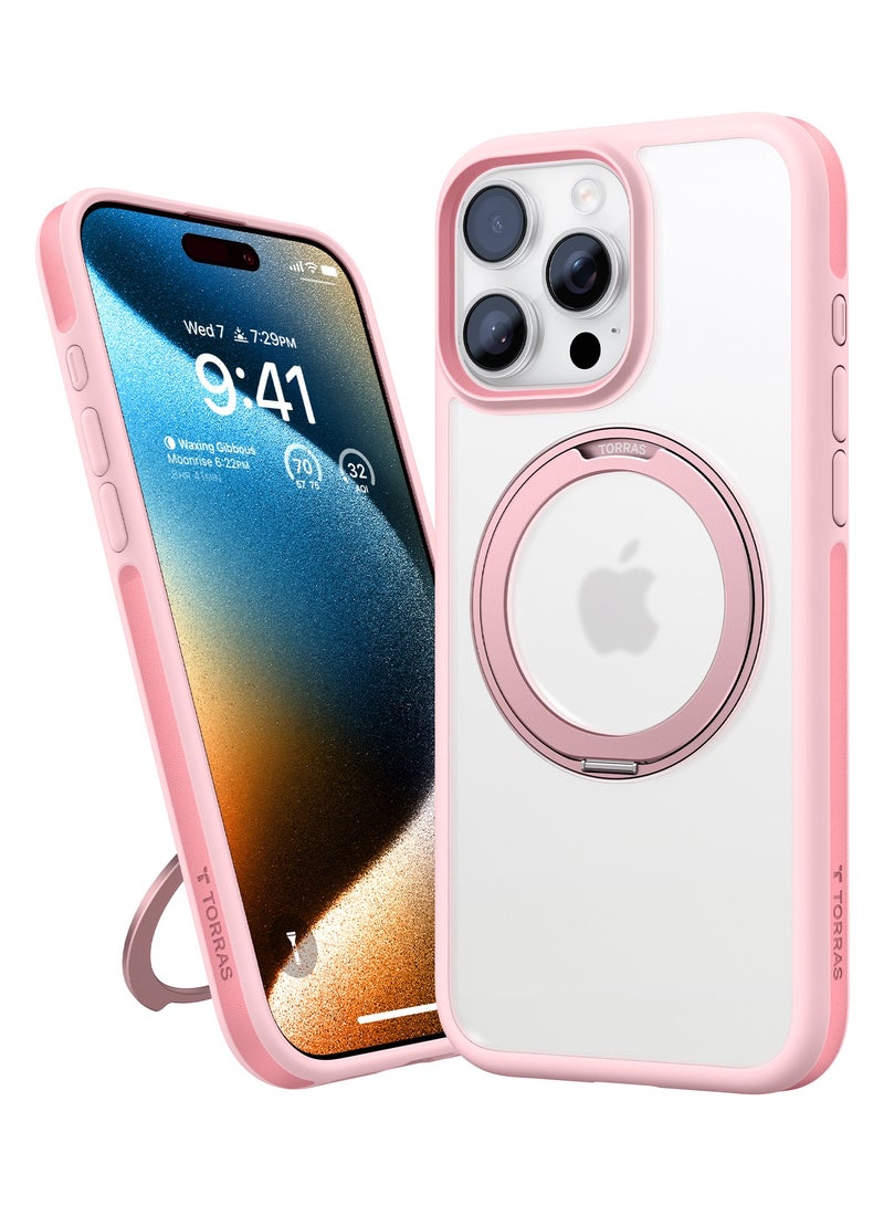 TORRAS Upgraded 360°Rotatable Magnetic Ring for iPhone 16 Pro Case, Fit for MagSafe with Stand & Ring Holder, 16FT Mil-Grade Shockproof, Protective Kickstand, Translucent,  for iPhone 16 Pro Phone Case Ostand R Fusion, Pink Pink - Image 3