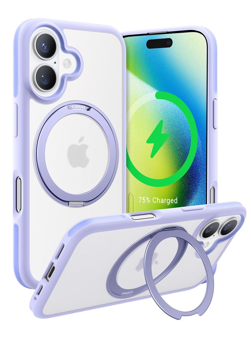 TORRAS Upgraded 360°Rotatable Magnetic Ring for iPhone 16 Case, Fit for MagSafe with Stand & Ring Holder, 16FT Mil-Grade Shockproof, Protective Kickstand, Translucent,  for iPhone 16 Phone Case Ostand R Fusion, Purple Light Purple - Image 1