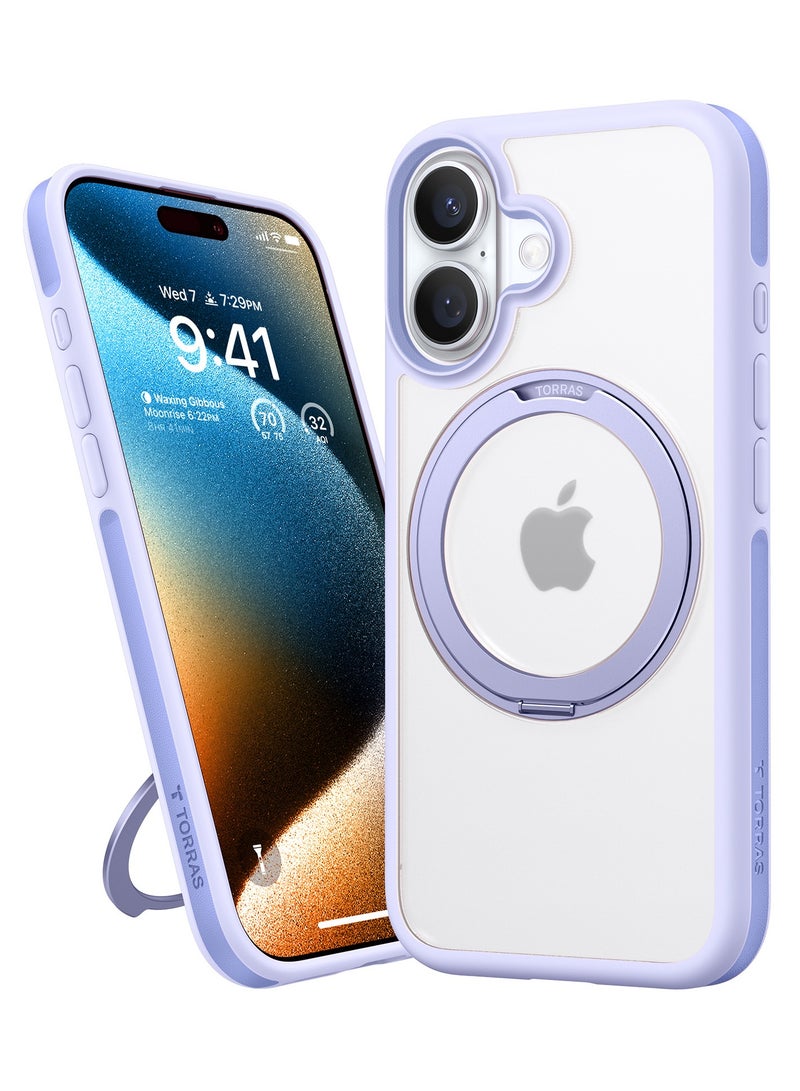 TORRAS Upgraded 360°Rotatable Magnetic Ring for iPhone 16 Case, Fit for MagSafe with Stand & Ring Holder, 16FT Mil-Grade Shockproof, Protective Kickstand, Translucent,  for iPhone 16 Phone Case Ostand R Fusion, Purple Light Purple - Image 3