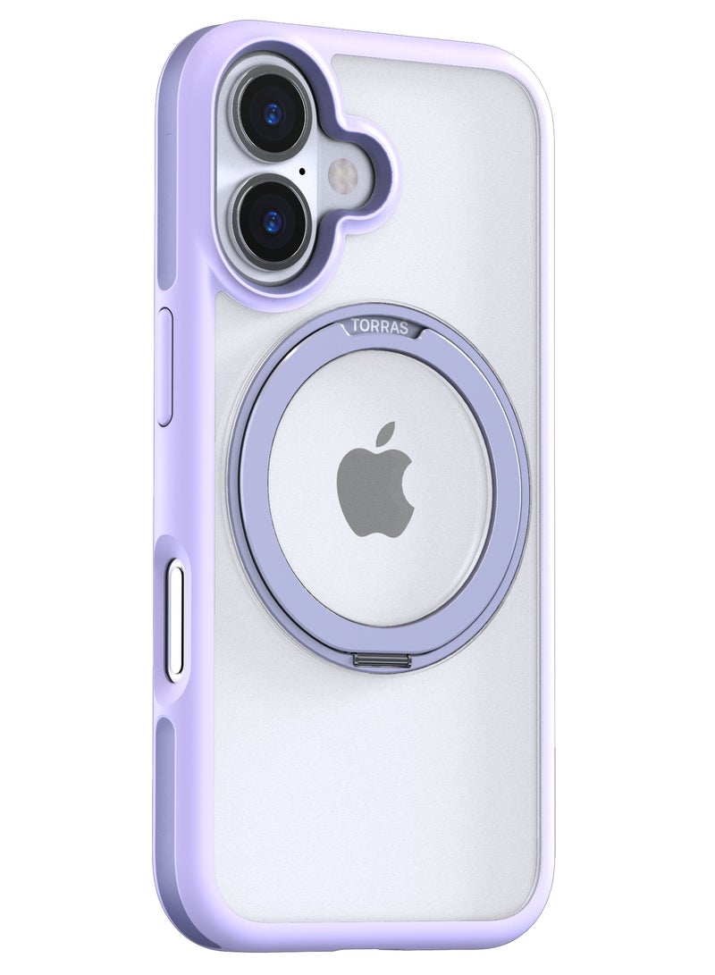 TORRAS Upgraded 360°Rotatable Magnetic Ring for iPhone 16 Case, Fit for MagSafe with Stand & Ring Holder, 16FT Mil-Grade Shockproof, Protective Kickstand, Translucent,  for iPhone 16 Phone Case Ostand R Fusion, Purple Light Purple - Image 4