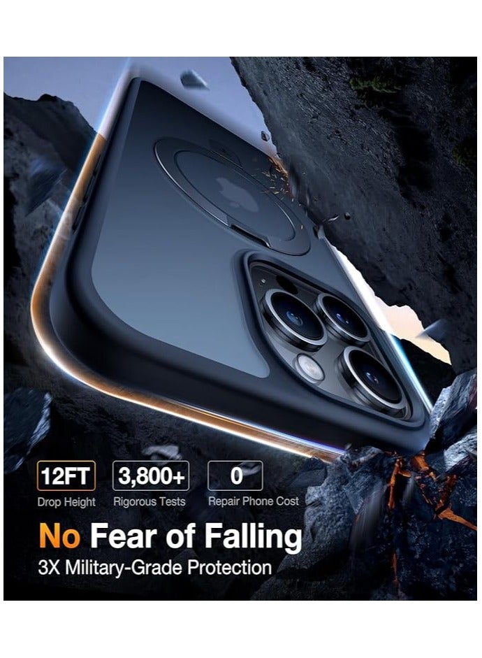 TORRAS Magnetic Ostand for iPhone 15 Pro Max Case 6.7 inch, [Mil-Grade Drop Tested][Compatible with MagSafe][Built in Kickstand] Translucent Slim Back Soft Edge, Frost Black Black - Image 3