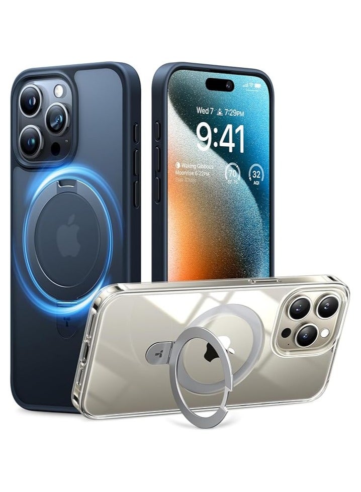 TORRAS Magnetic Ostand for iPhone 15 Pro Max Case 6.7 inch, [Mil-Grade Drop Tested][Compatible with MagSafe][Built in Kickstand] Translucent Slim Back Soft Edge, Frost Black Black - Image 1