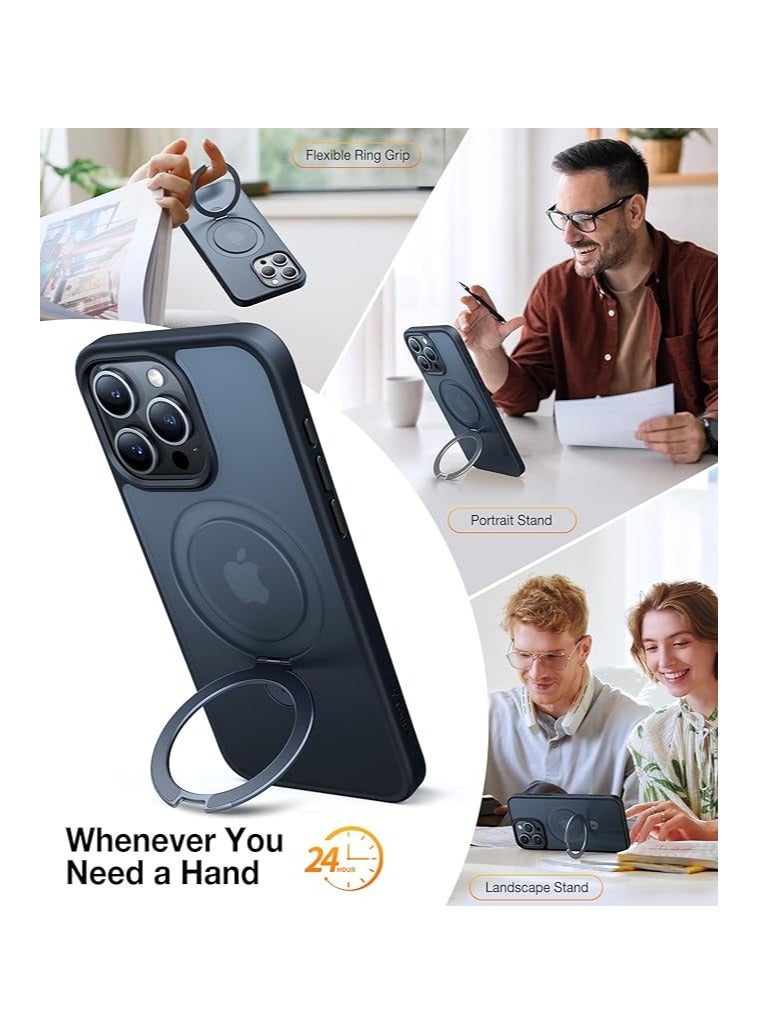 TORRAS Magnetic Ostand for iPhone 15 Pro Max Case 6.7 inch, [Mil-Grade Drop Tested][Compatible with MagSafe][Built in Kickstand] Translucent Slim Back Soft Edge, Frost Black Black - Image 2