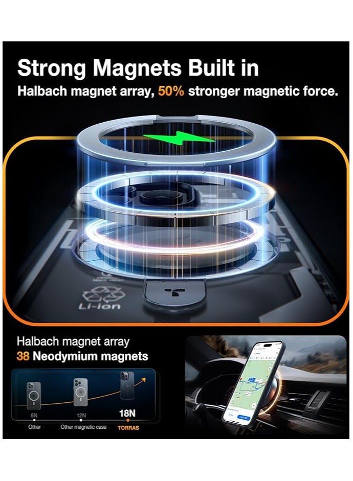 TORRAS Magnetic Ostand for iPhone 15 Pro Max Case 6.7 inch, [Mil-Grade Drop Tested][Compatible with MagSafe][Built in Kickstand] Translucent Slim Back Soft Edge, Frost Black Black - Image 4
