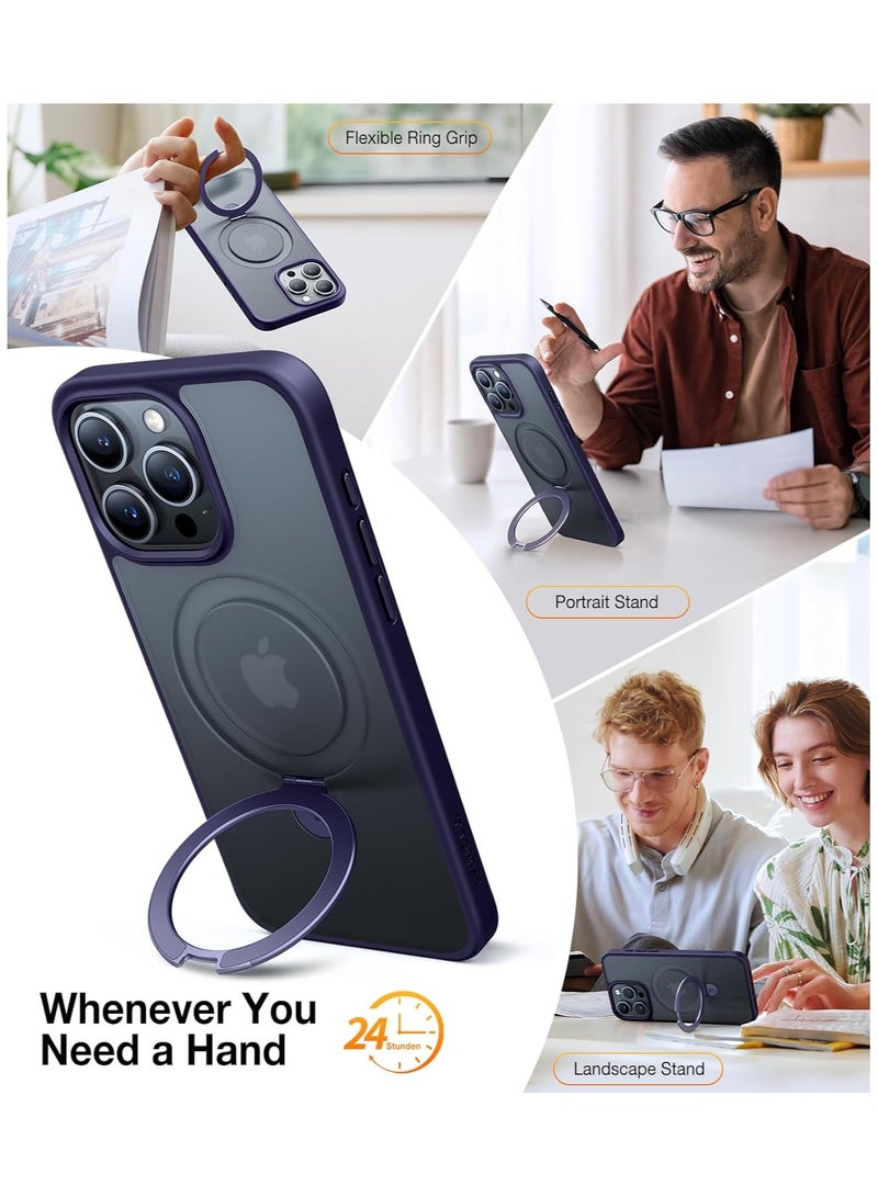 TORRAS Ultra Magnetic Ostand for iPhone 15 Pro Case [Fit for MagSafe] [Sturdy Stand & Ring Holder] Mil-Grade Shockproof Matte Anti-Scratch Slim Protective Kickstand Phone Case, 6.1" Purple Dark Purple  - Image 3