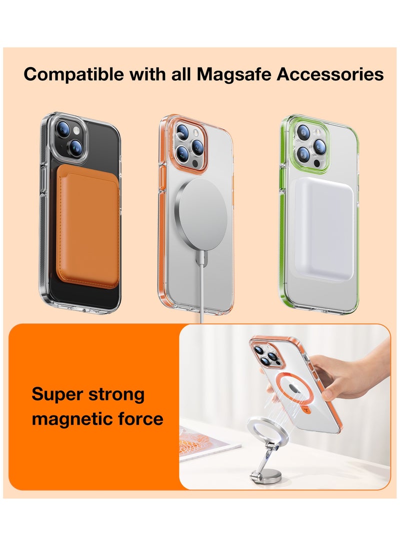 TORRAS Magnetic Ostand Hue Designed for iPhone 15 Pro Case, [Mil-Grade Drop Tested][Compatible with MagSafe][Built in Kickstand] Clear Slim Hard Back Soft Edge Anti-Fingerprint, Green Green - Image 5