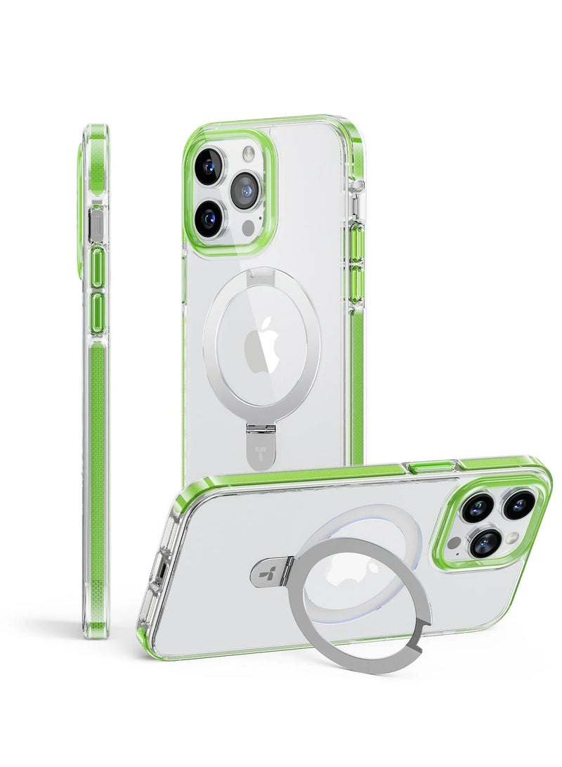 TORRAS Magnetic Ostand Hue Designed for iPhone 15 Pro Case, [Mil-Grade Drop Tested][Compatible with MagSafe][Built in Kickstand] Clear Slim Hard Back Soft Edge Anti-Fingerprint, Green Green - Image 1