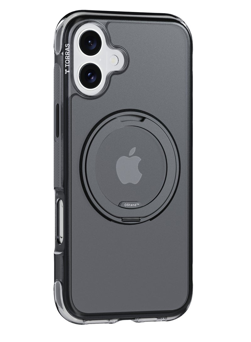 TORRAS Premium 360° Rotatable Stand & Ring Holder For iPhone 16 Case With Air Cushioning Technology, Mil-Grade Protection With Anti-Slip Design For iPhone 16, Black Black - Image 2