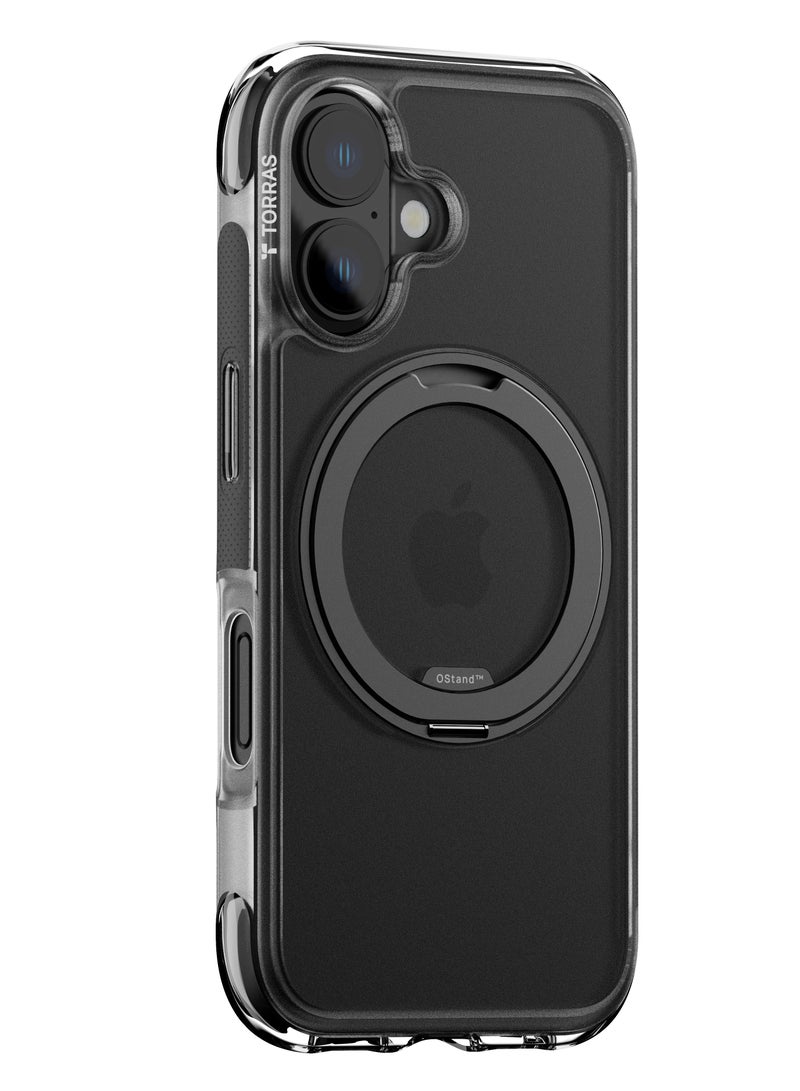 TORRAS Premium 360° Rotatable Stand & Ring Holder For iPhone 16 Case With Air Cushioning Technology, Mil-Grade Protection With Anti-Slip Design For iPhone 16, Black Black - Image 1