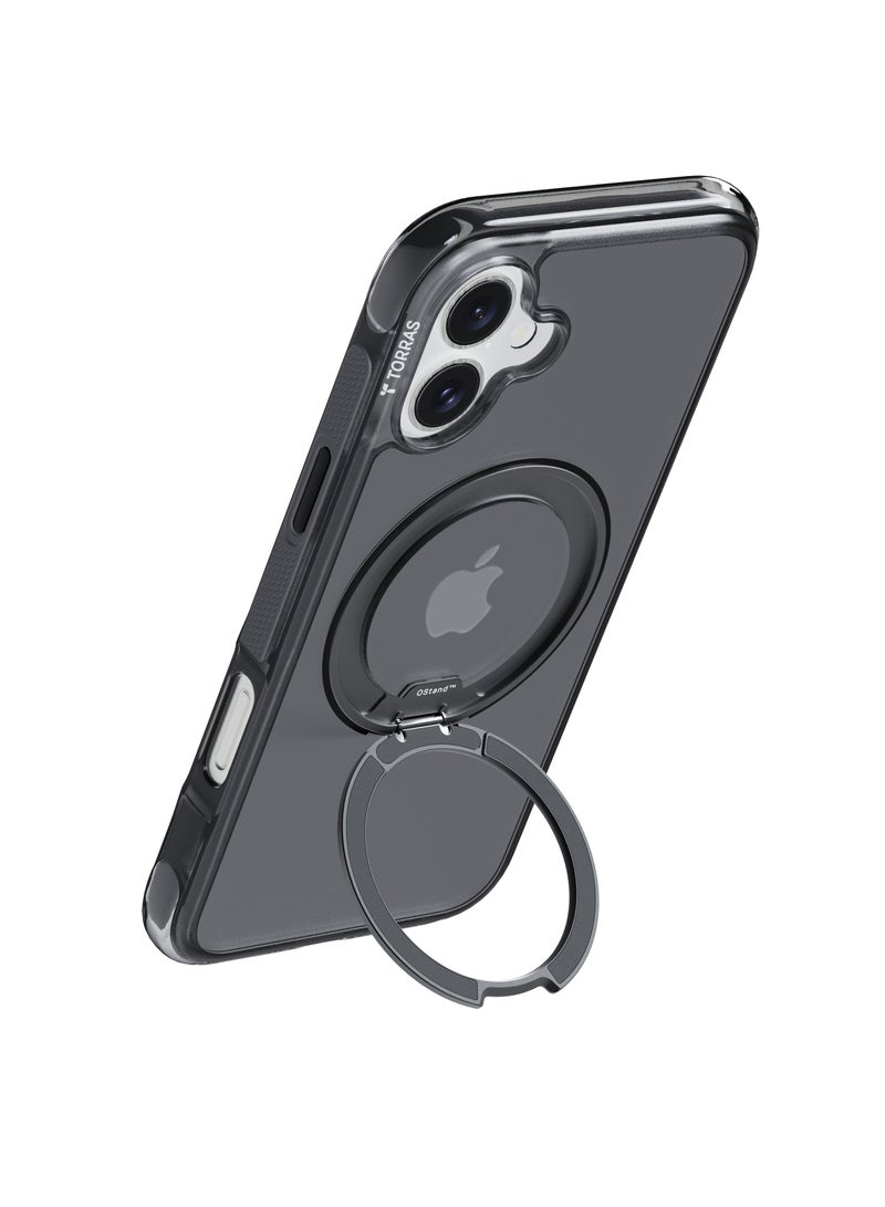 TORRAS Premium 360° Rotatable Stand & Ring Holder For iPhone 16 Case With Air Cushioning Technology, Mil-Grade Protection With Anti-Slip Design For iPhone 16, Black Black - Image 4