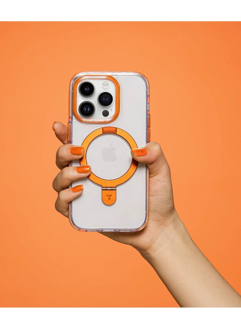Magnetic Ostand Hue Designed for iPhone 15 Pro Case, [Mil-Grade Drop Tested][Compatible with MagSafe][Built in Kickstand] Clear Slim Hard Back Soft Edge Anti-Fingerprint, Orange Orange - Image 3