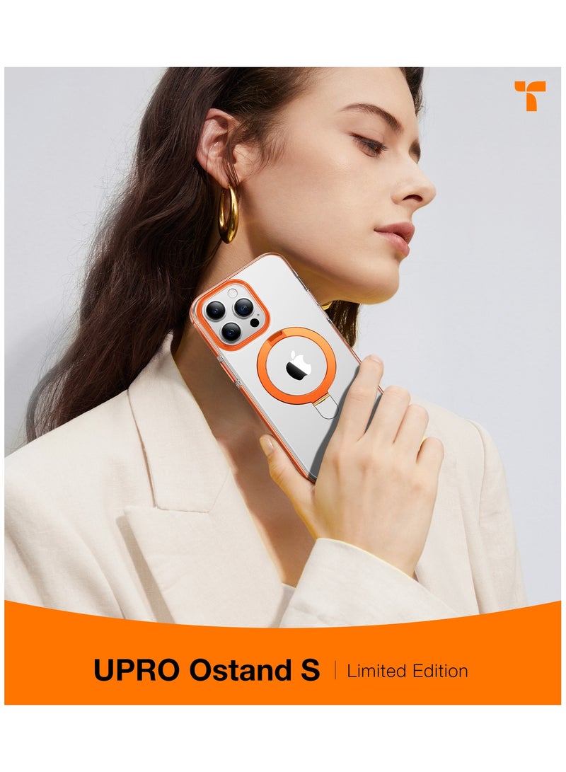 Magnetic Ostand Hue Designed for iPhone 15 Pro Case, [Mil-Grade Drop Tested][Compatible with MagSafe][Built in Kickstand] Clear Slim Hard Back Soft Edge Anti-Fingerprint, Orange Orange - Image 4