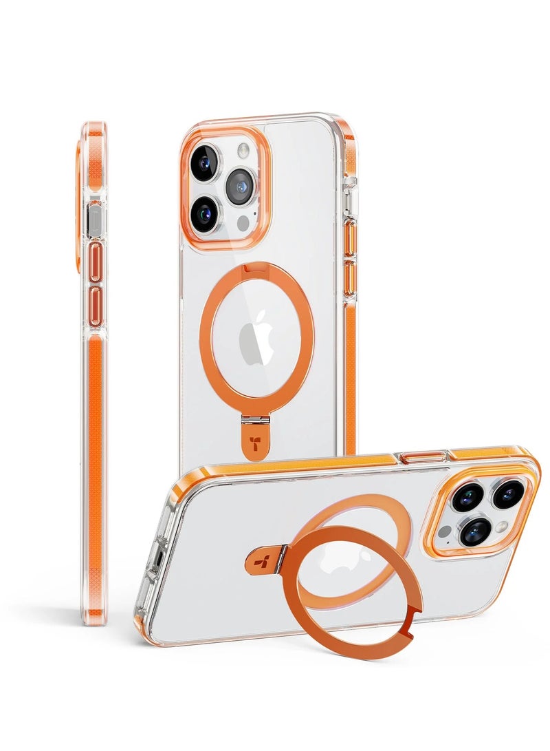 Magnetic Ostand Hue Designed for iPhone 15 Pro Case, [Mil-Grade Drop Tested][Compatible with MagSafe][Built in Kickstand] Clear Slim Hard Back Soft Edge Anti-Fingerprint, Orange Orange - Image 1