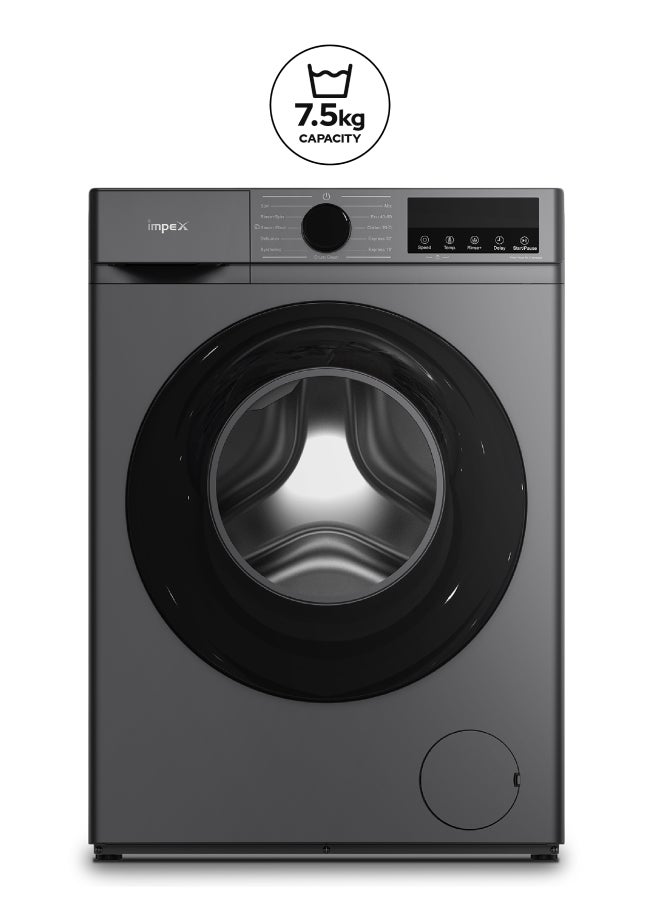 Impex 7.5 Kg Front Load Washing Machine, BLDC Inverter Motor, 1200 RPM, 11 Wash Programs, Child Lock, LED Display, Temp & Speed Control, Time Delay,2 Year Warranty 7.5 kg WM0750FS Grey - Image 1