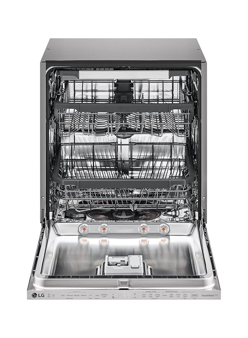 إل جي Quad Wash 14 Place Setting Built-In Steam Dishwasher, with Inverter Motor, Digital Display, Adjustable Height, Adjustable Rack DBC425TS White  - Image 1