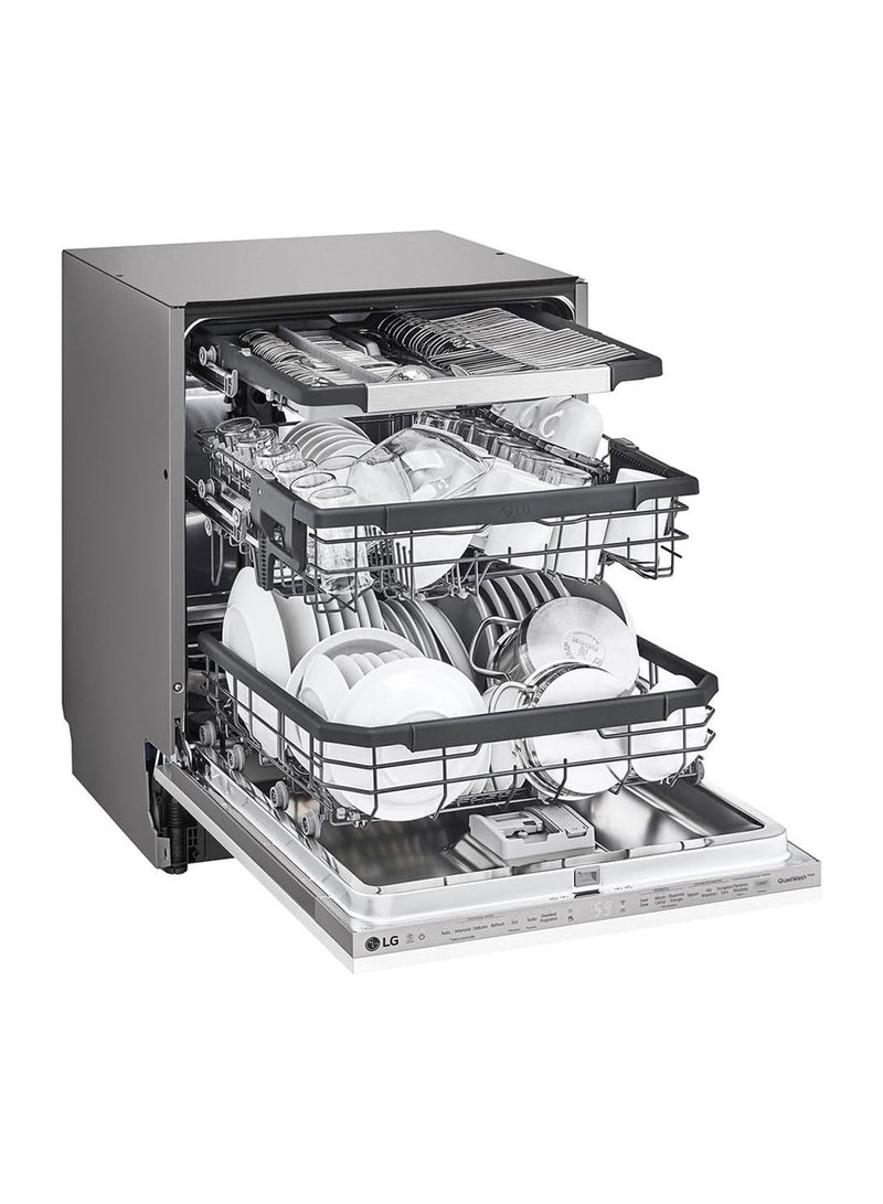 إل جي Quad Wash 14 Place Setting Built-In Steam Dishwasher, with Inverter Motor, Digital Display, Adjustable Height, Adjustable Rack DBC425TS White  - Image 5