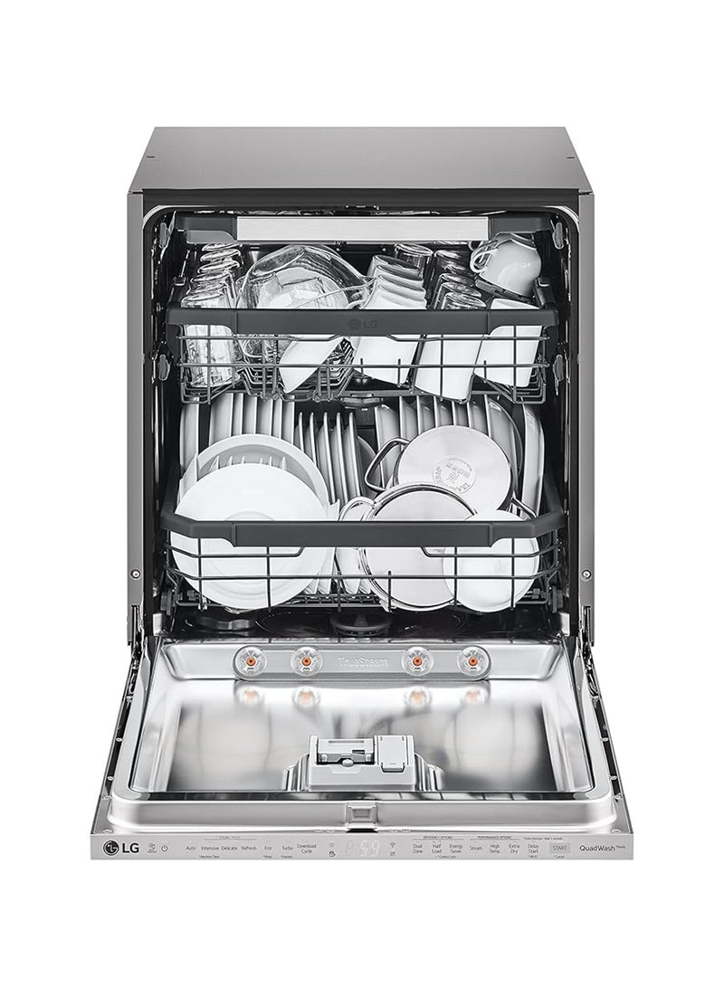 إل جي Quad Wash 14 Place Setting Built-In Steam Dishwasher, with Inverter Motor, Digital Display, Adjustable Height, Adjustable Rack DBC425TS White  - Image 2