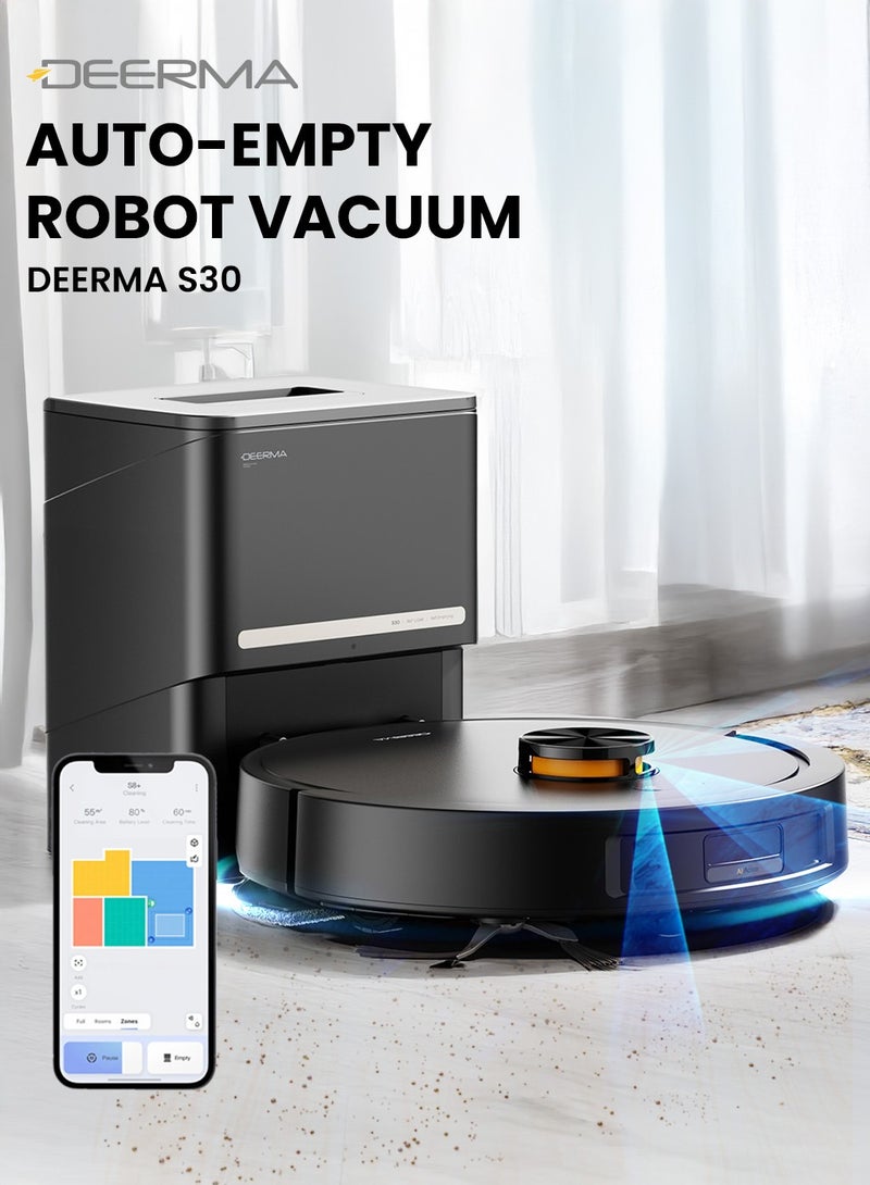 Deerma Auto Empty Smart Robot Vacuum Cleaner with 13000 Pa Suction, Anti-Tangle Brush, with App Control and 25mm Climbing Capabilityfor Hard Floor/Carpets/Pet Hair 40 W DEM-S30 BLACK - Image 1