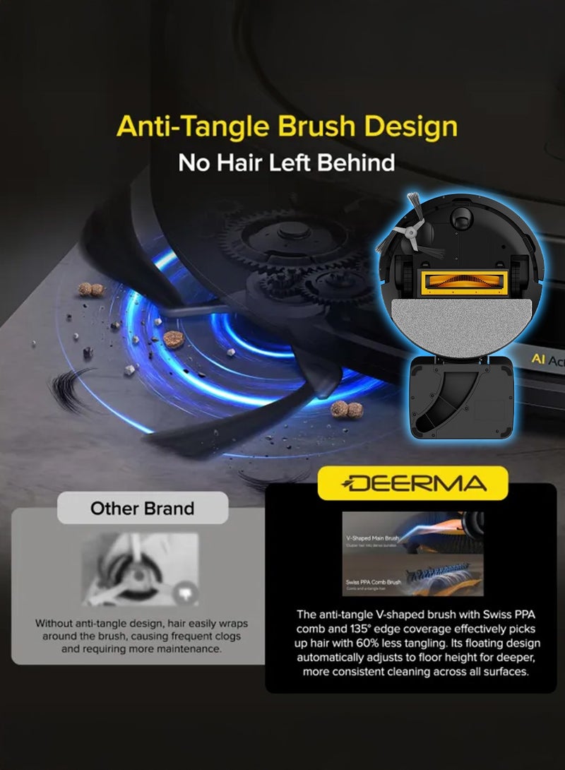 Deerma Auto Empty Smart Robot Vacuum Cleaner with 13000 Pa Suction, Anti-Tangle Brush, with App Control and 25mm Climbing Capabilityfor Hard Floor/Carpets/Pet Hair 40 W DEM-S30 BLACK - Image 4