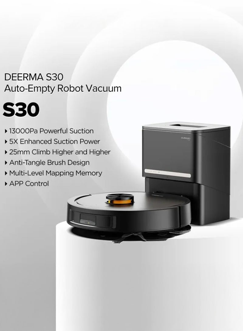 Deerma Auto Empty Smart Robot Vacuum Cleaner with 13000 Pa Suction, Anti-Tangle Brush, with App Control and 25mm Climbing Capabilityfor Hard Floor/Carpets/Pet Hair 40 W DEM-S30 BLACK - Image 2