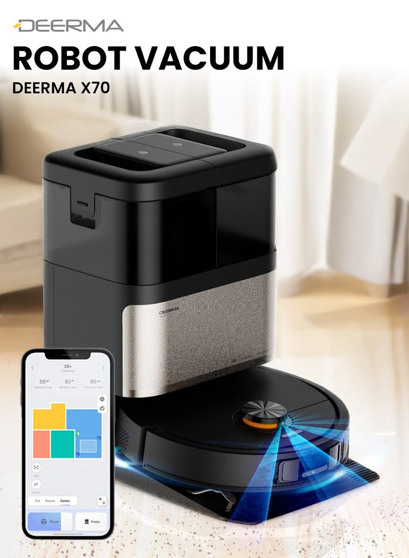 Deerma Self- CleaningRobot Vacuum Cleaner with 13000 Pa Suction, Dual Anti-Tangle Brush, and 75℃ Hot Air Drying X70- Black 45 W DEM-X70 black - Image 1