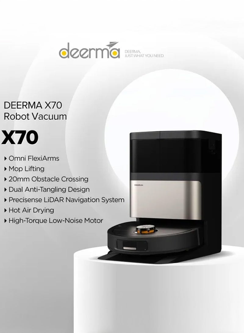 Deerma Self- CleaningRobot Vacuum Cleaner with 13000 Pa Suction, Dual Anti-Tangle Brush, and 75℃ Hot Air Drying X70- Black 45 W DEM-X70 black - Image 3