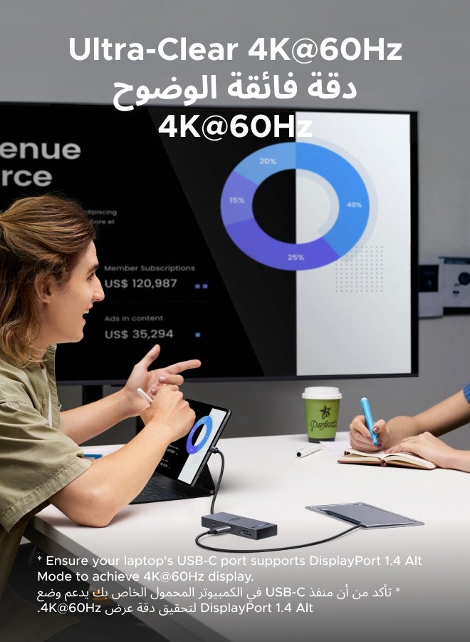 يو جرين يوجرين 8 في 1 موزع USB C النوع C محول 4K@60Hz محطة إرساء 100 واط شحن 10Gbps في الثانية نقل البيانات قارئ SD/micro SD متوافق مع ماك بوك iPad iPhone 16 وحدة تحكم الألعاب  - Image 4