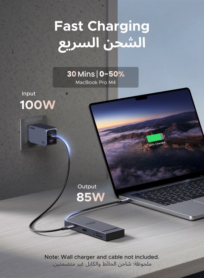 يو جرين يوجرين 8 في 1 موزع USB C النوع C محول 4K@60Hz محطة إرساء 100 واط شحن 10Gbps في الثانية نقل البيانات قارئ SD/micro SD متوافق مع ماك بوك iPad iPhone 16 وحدة تحكم الألعاب  - Image 5