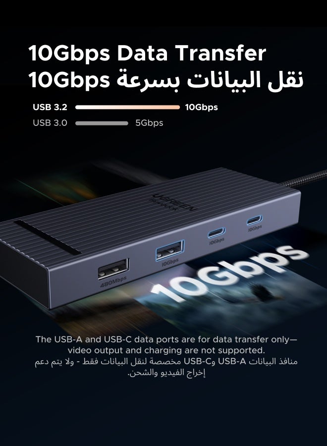 يو جرين يوجرين 8 في 1 موزع USB C النوع C محول 4K@60Hz محطة إرساء 100 واط شحن 10Gbps في الثانية نقل البيانات قارئ SD/micro SD متوافق مع ماك بوك iPad iPhone 16 وحدة تحكم الألعاب  - Image 3