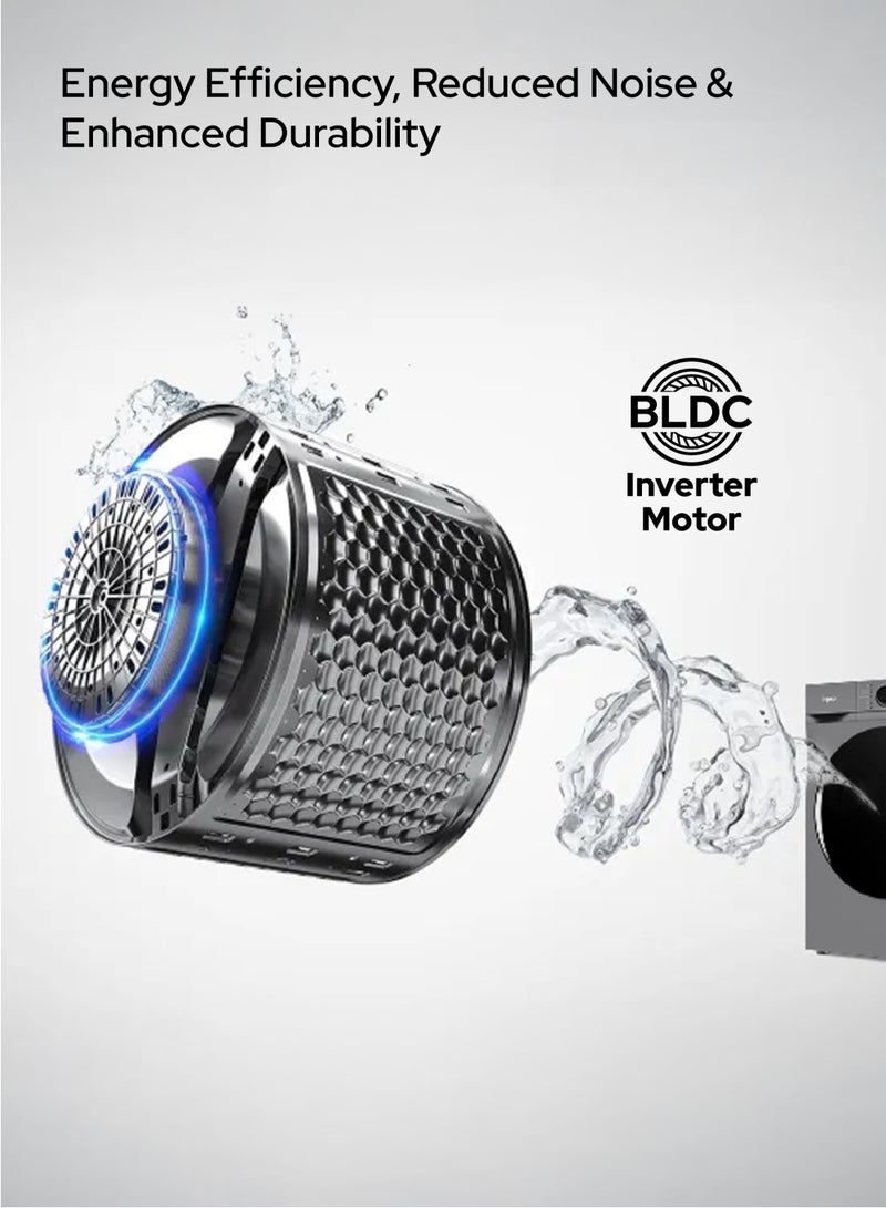 10 Kg Front Load Washing Machine | BLDC Inverter Motor | 1400 RPM | AI Wash | 11 Preset Menus | LED Display | Child Lock | Temperature & Speed Control | Status Indicator | 64L Drum Volume | Waterproof Glass - 64 L 150 W WM1000FS Grey