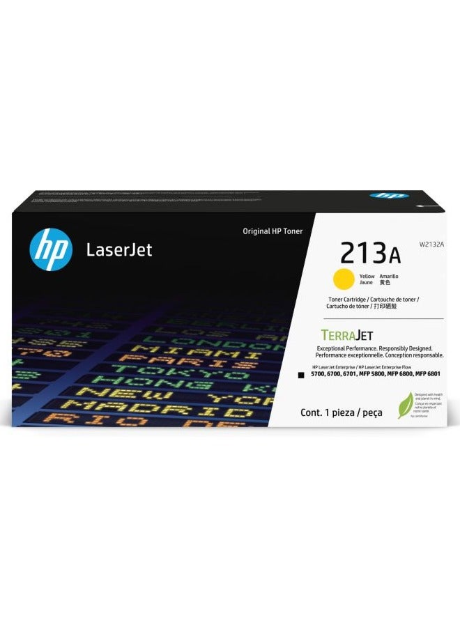 HP 213A Yellow Original LaserJet Toner Cartridge, W2132A. Works with HP LaserJet Enterprise 5700, 5800, 6700, 6701, 6800, 6801 Yellow  - Image 1