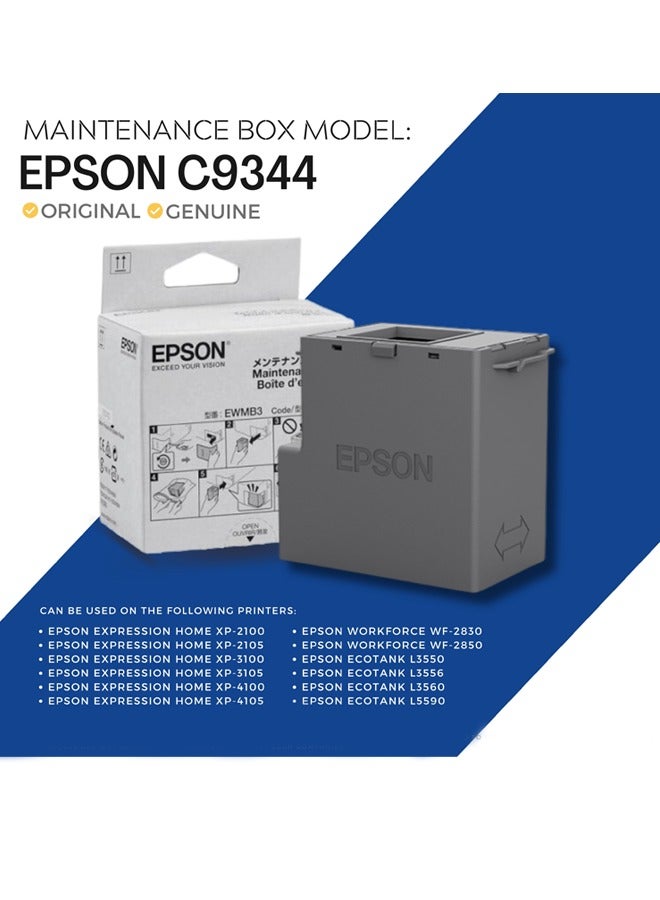 إبسون Original Genuine Epson C9344 Maintenance Box for Epson XP-2100 3100 4100 WF-2830 2850 L3550 L5590 Black  - Image 2