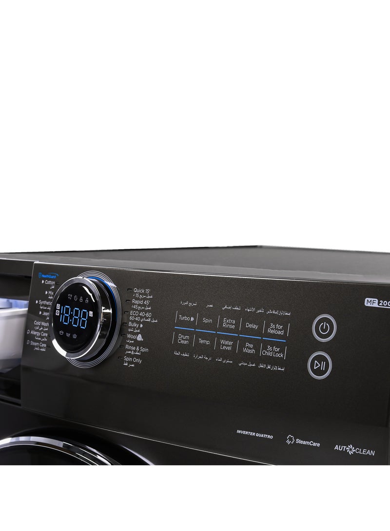 Midea Washing Machine Front Load, 1400 Rpm, Turbo Wash, Steam, Inverter, Add Garment, Lunar Dial - 9 kg MF200W90B/TTC Titanium Grey  - Image 4
