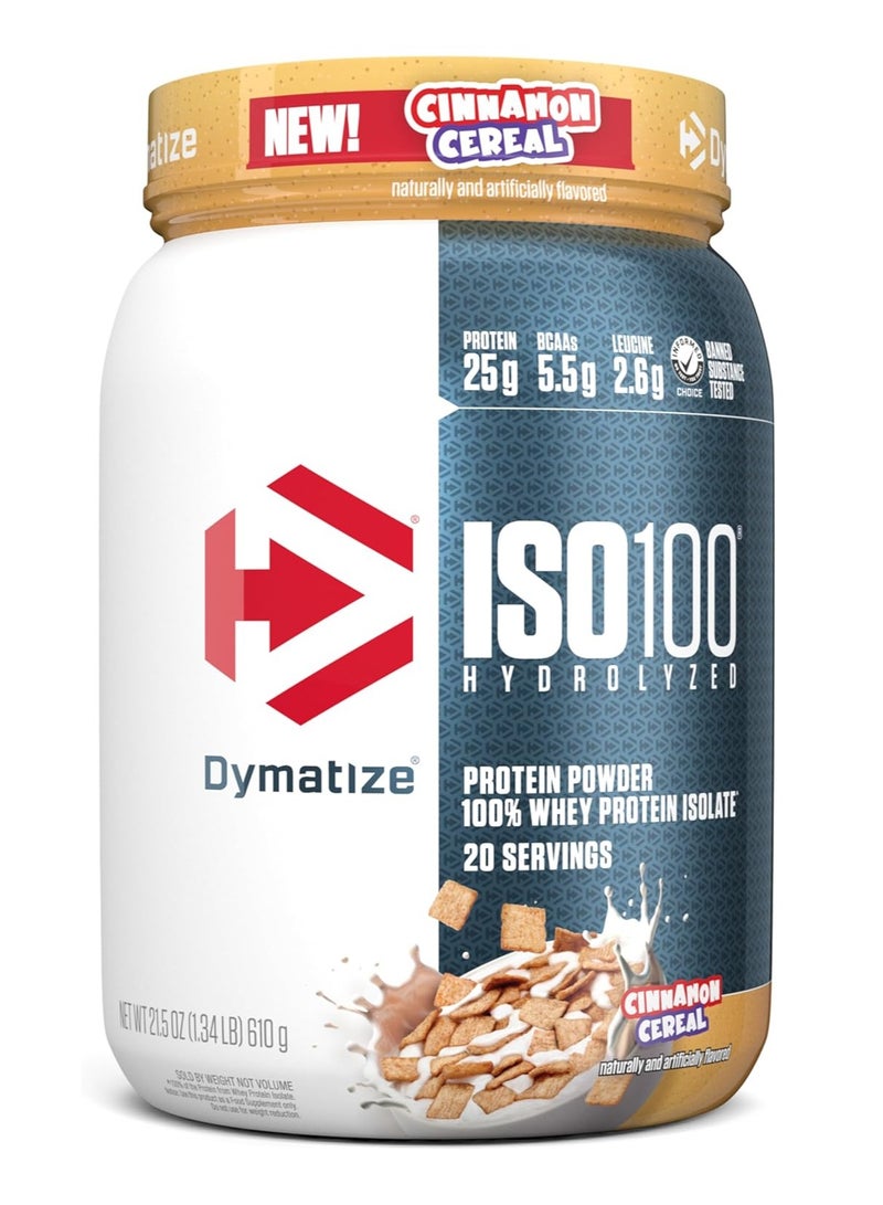 Dymatize ISO100 Hydrolyzed Protein Powder Isolate Cinnamon Cereal Flavor 20 Servings 610g  - Image 1
