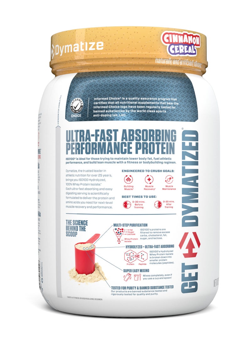 Dymatize ISO100 Hydrolyzed Protein Powder Isolate Cinnamon Cereal Flavor 20 Servings 610g  - Image 3