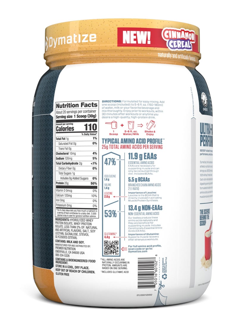 Dymatize ISO100 Hydrolyzed Protein Powder Isolate Cinnamon Cereal Flavor 20 Servings 610g  - Image 2